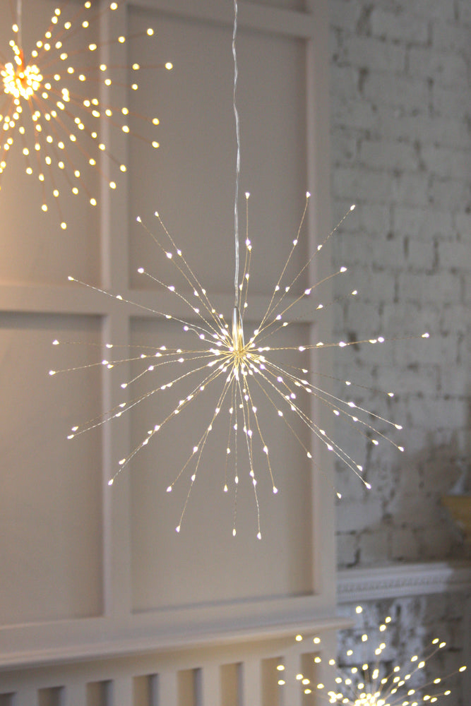 Hanging Starburst LED Fairy Light Silver (Battery Operated)