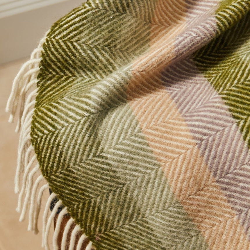 Tweedmill Polo Pure Wool Knitted Picnic Blanket, Botanical Stripe