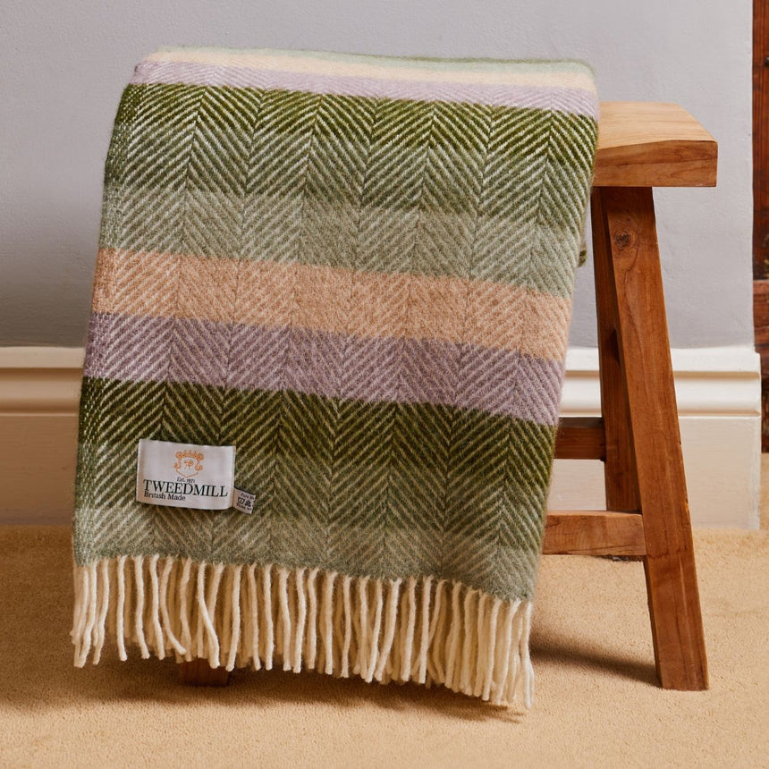Tweedmill Polo Pure Wool Knitted Picnic Blanket, Botanical Stripe