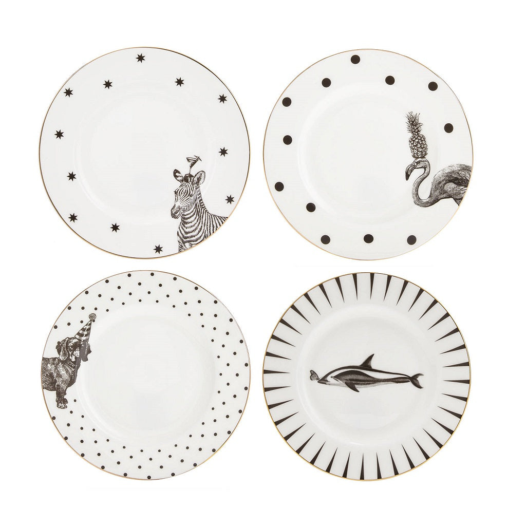 Yvonne Ellen Monochrome Animal Side Plates,Set Of 4