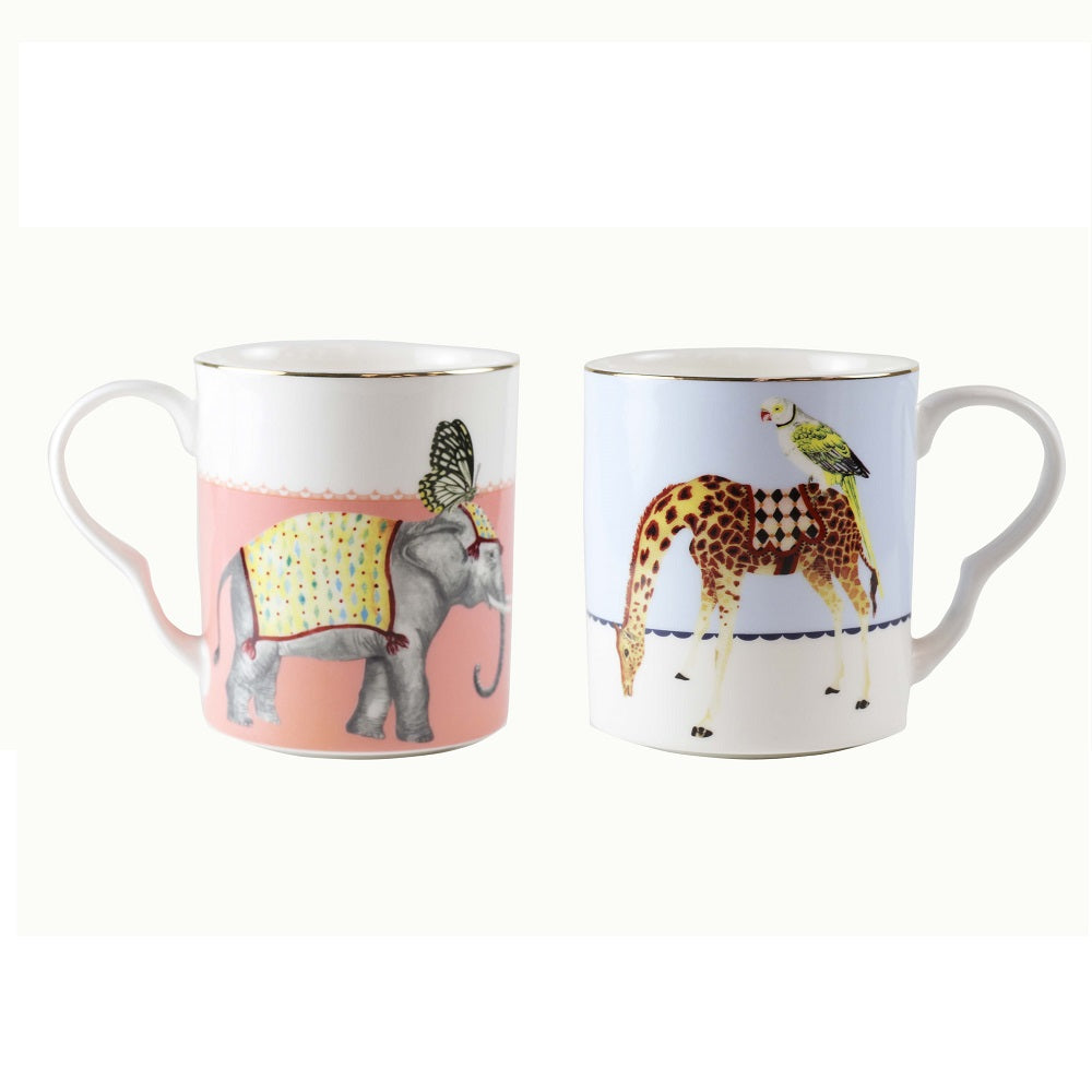 Yvonne Ellen Set Of 2  Mugs, Carnival Elephant & Giraffe