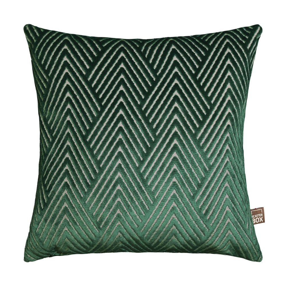 Scatter Box Vesper Geometric Velvet Cushion, Green