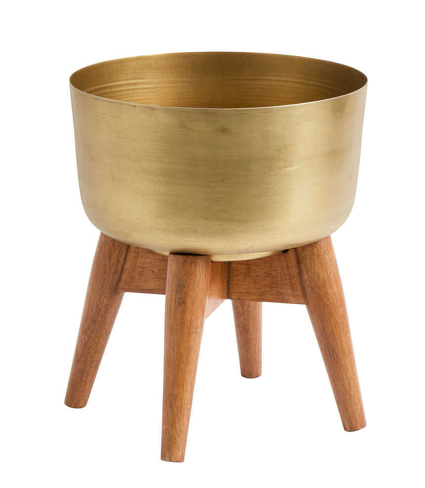 Nordal Brass Planter On Mango Wood Stand