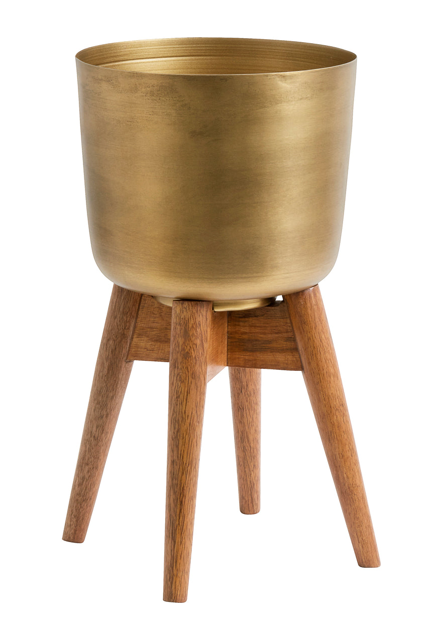 Nordal Brass Planter On Mango Wood Stand