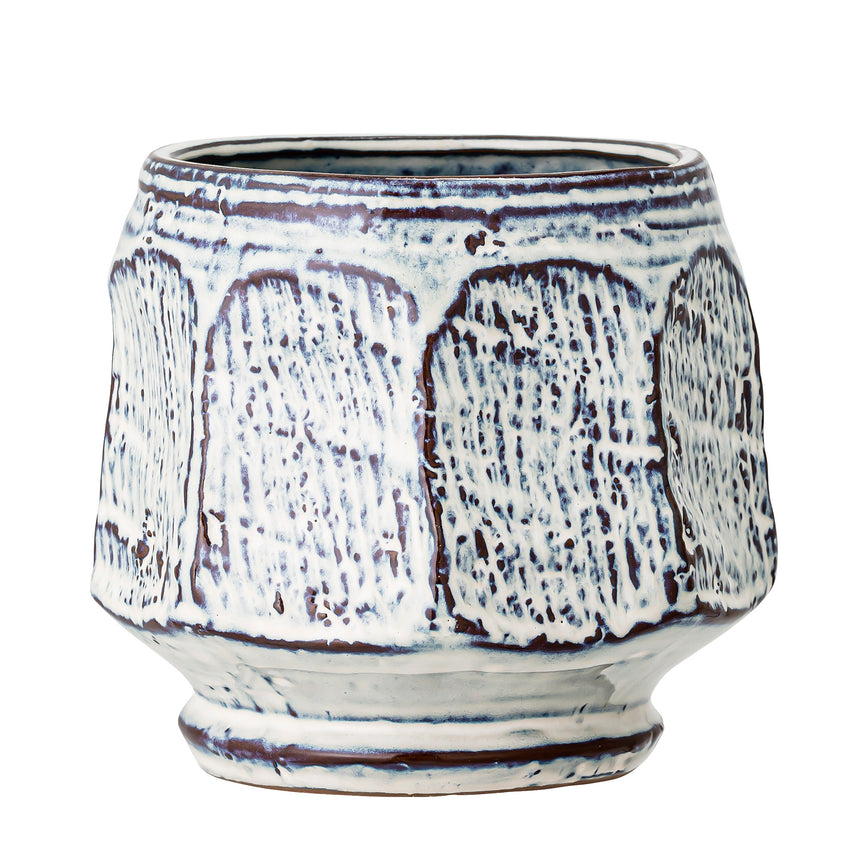 Bloomingville Stoneware Plant Pot, Blue/ White