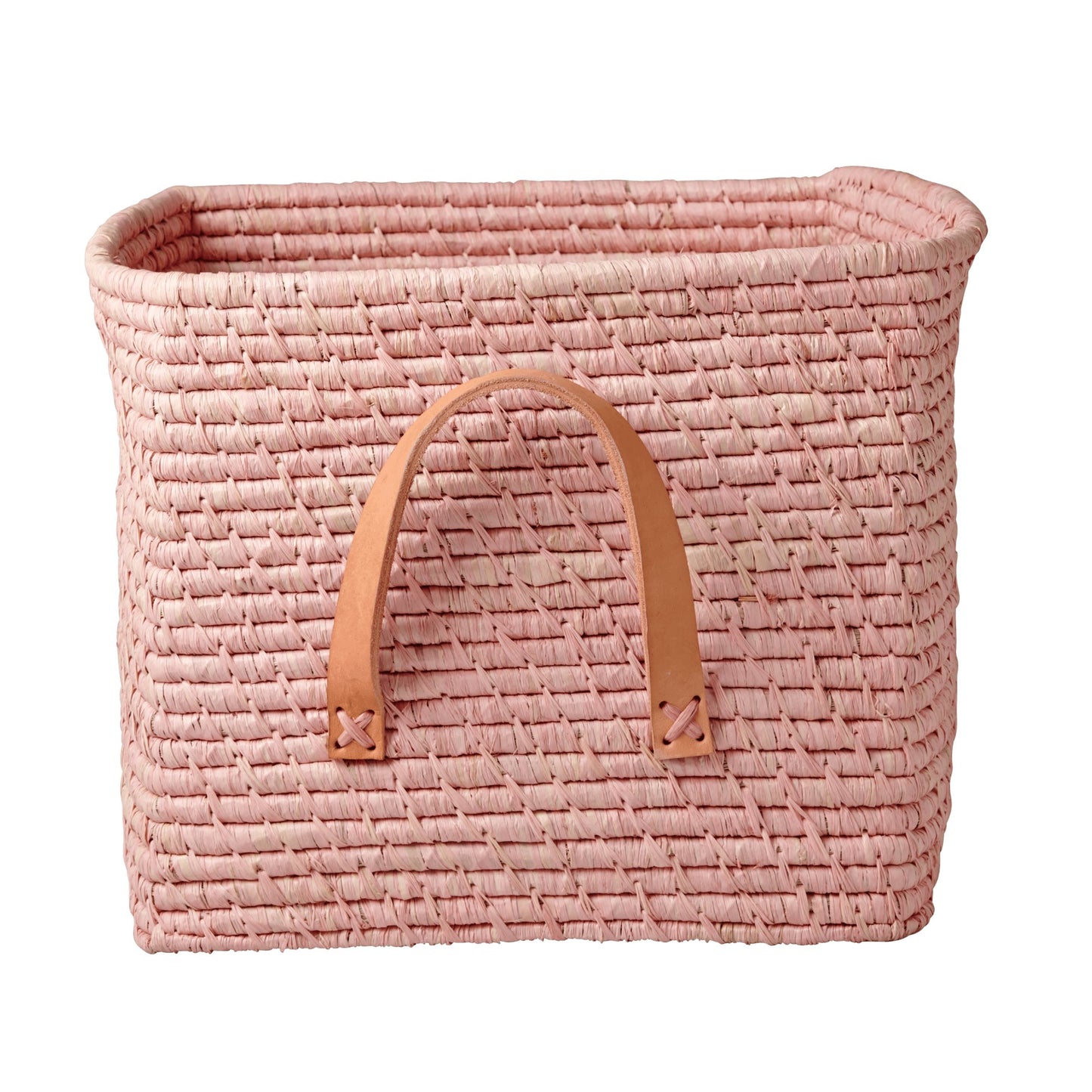 Rice Square Raffia Basket  Pink