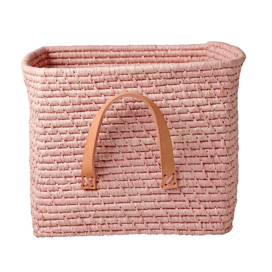 Rice Square Raffia Basket  Pink