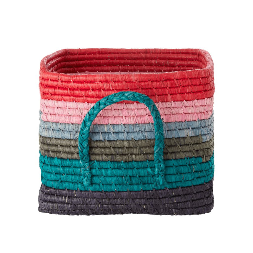 Rice Square Raffia Basket Multi