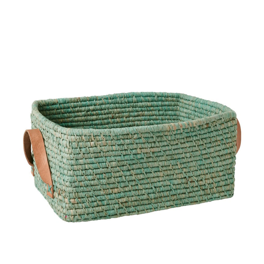 Rice Raffia Rectangle Storage Basket, Mint