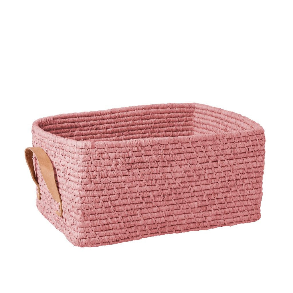Rice Raffia rectangle Storage Basket Soft Pink