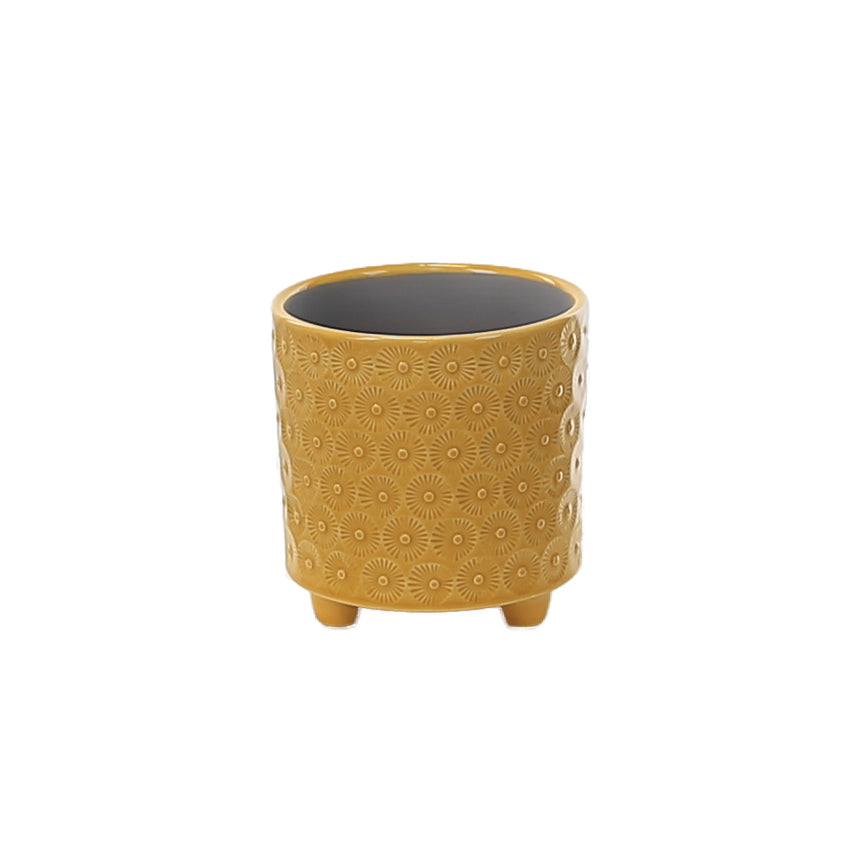 Burst Embossed Ceramic Plant Pot, Yellow