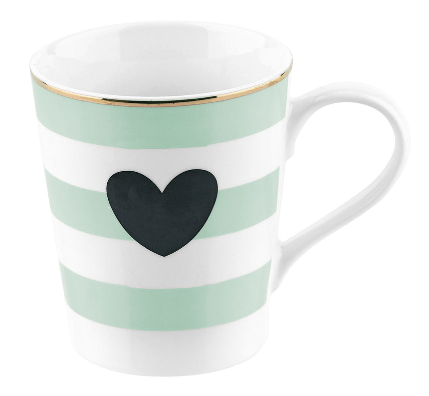 Miss Etoile Heart Mug Green Stripes