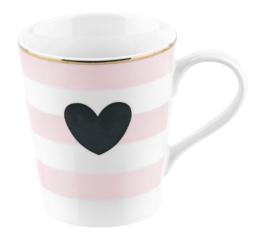 Miss Etoile Heart Mug Pink Stripes