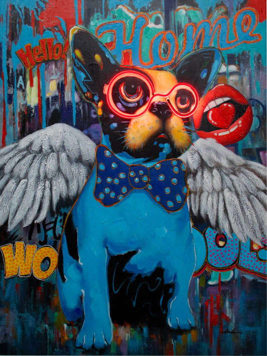 Locomocean Wall Artwork With Neon Lighting Dog With Wings