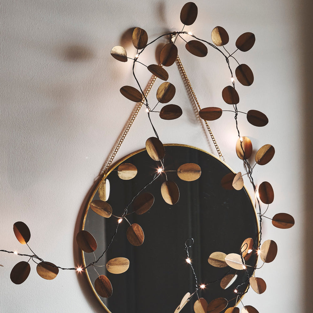 Handmade Metal LED Fairy Light,Gold Eucalyptus (Battery Operated)