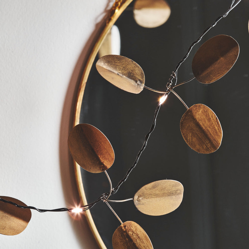 Handmade Metal LED Fairy Light,Gold Eucalyptus (Battery Operated)