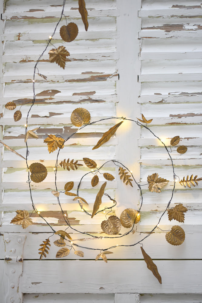 Handmade Metal  LED Fairy Lights,Gold Leaves (Battery Operated)