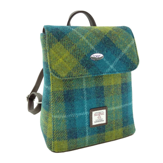 Glenn Appin Harris Tweed Tummel Mini Backpack, Sea Blue & Green Tartan