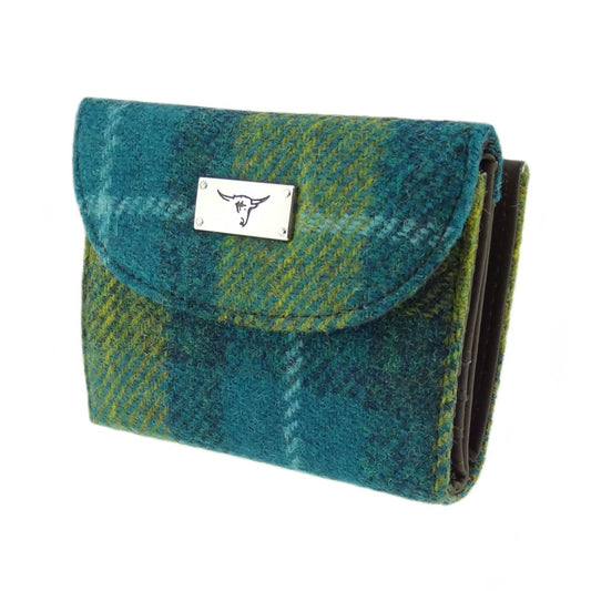Glenn Appin Harris Tweed Jura Short wallet, Sea Blue & Green Check