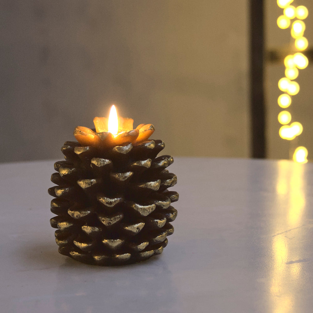 LED Pinecone Candle, Antique Gold
