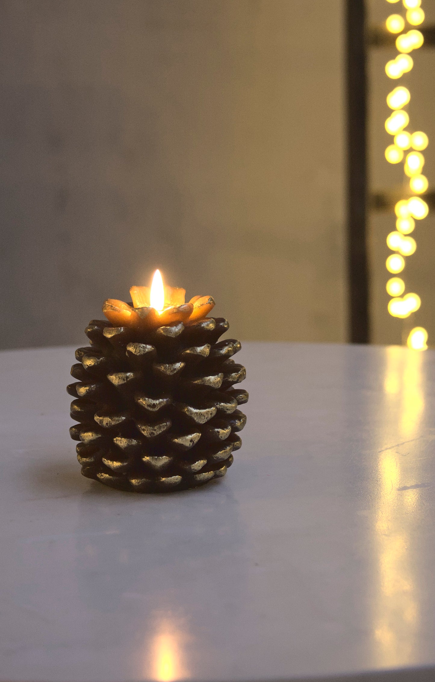 LED Pinecone Candle, Antique Gold