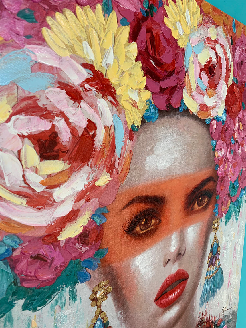 Locomocean Hand-painted Wall Art Woman With Floral Headdress