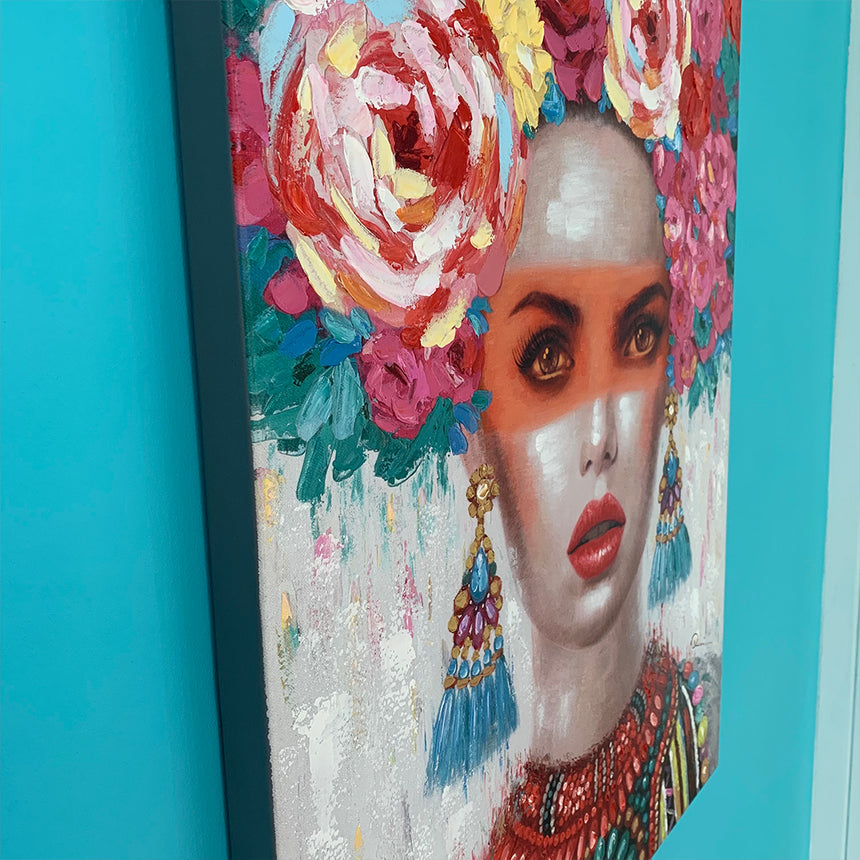 Locomocean Hand-painted Wall Art Woman With Floral Headdress