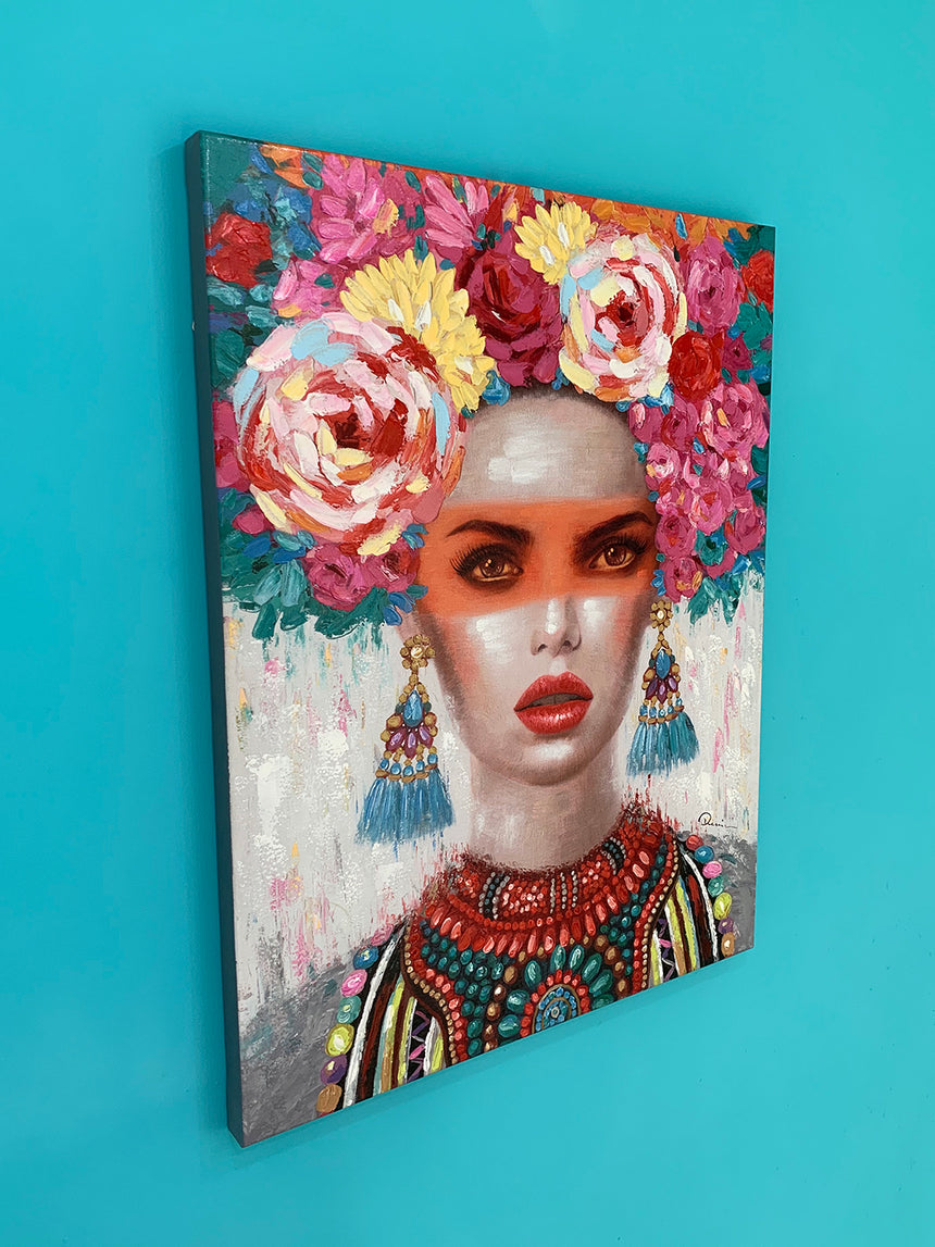 Locomocean Hand-painted Wall Art Woman With Floral Headdress