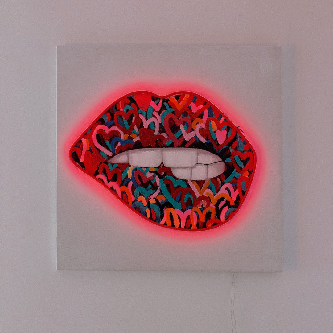 Locomocean Wall Artwork With Neon Lighting Red Lips