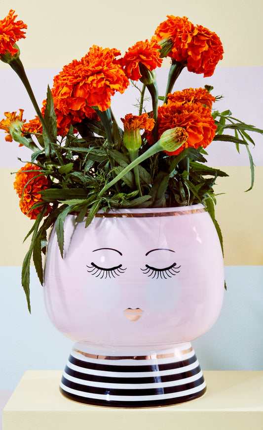 Miss Etoile Ceramic Flower Pot Monochrome Stripes