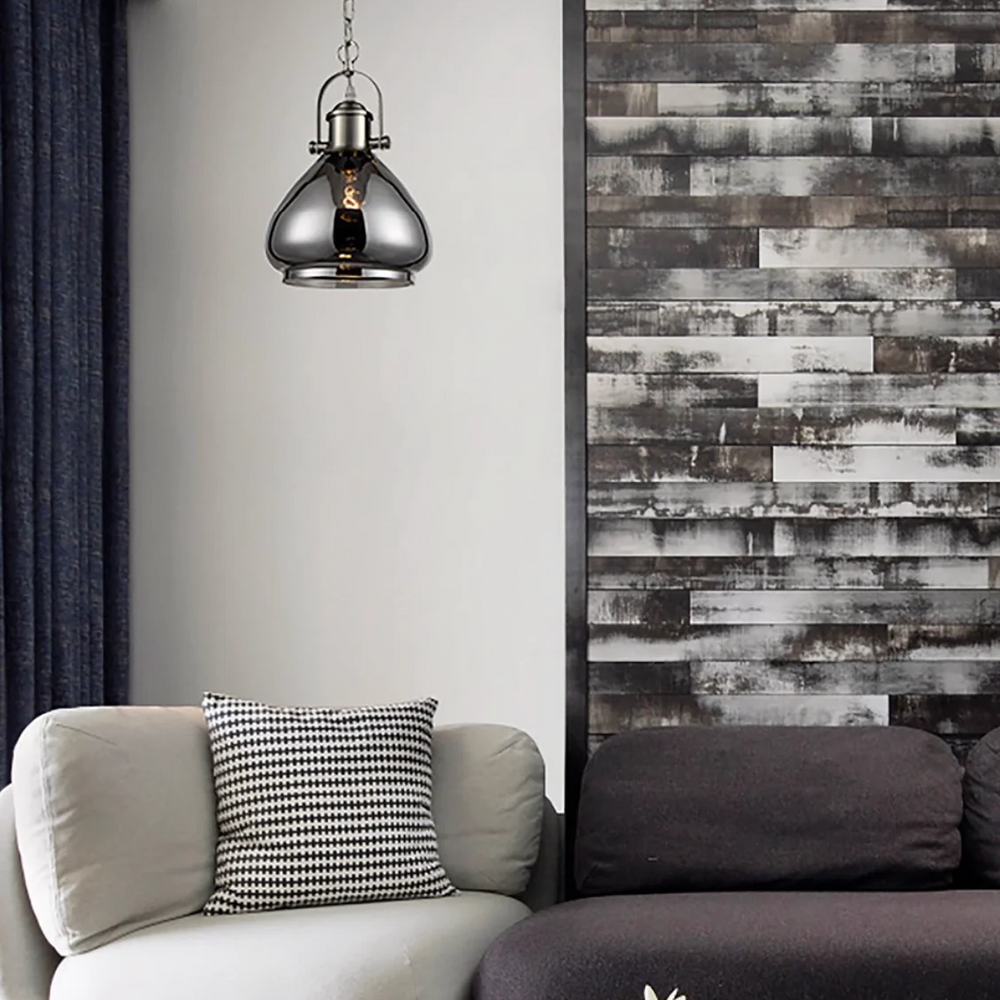 Vista Smoked Glass Pendant, Satin Nickel Finish