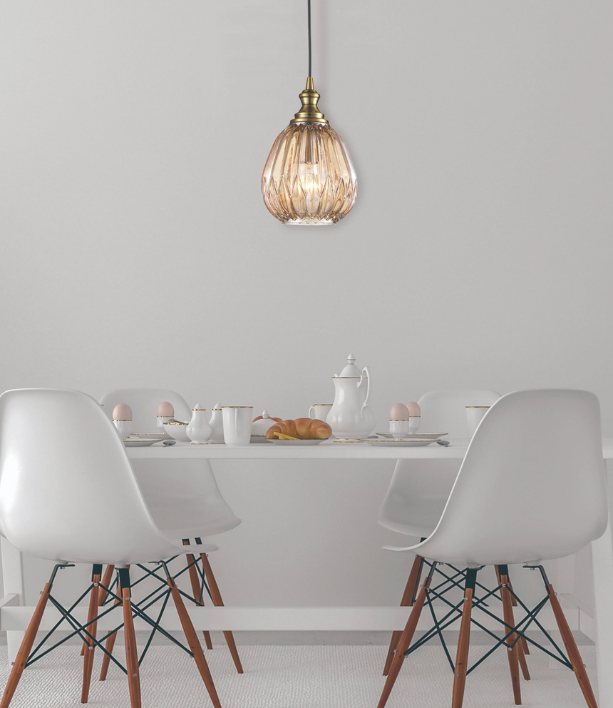 Refract Round Glass Pendant, Champagne