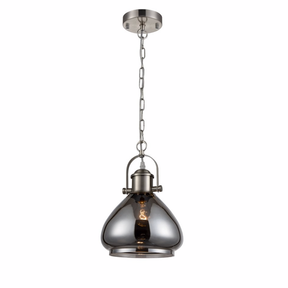 Vista Smoked Glass Pendant, Satin Nickel Finish