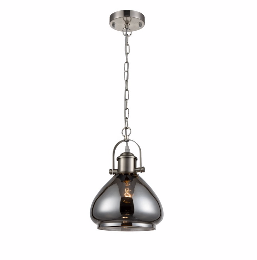 Visto Smoked Glass Pendant Satin  Nickel Finish