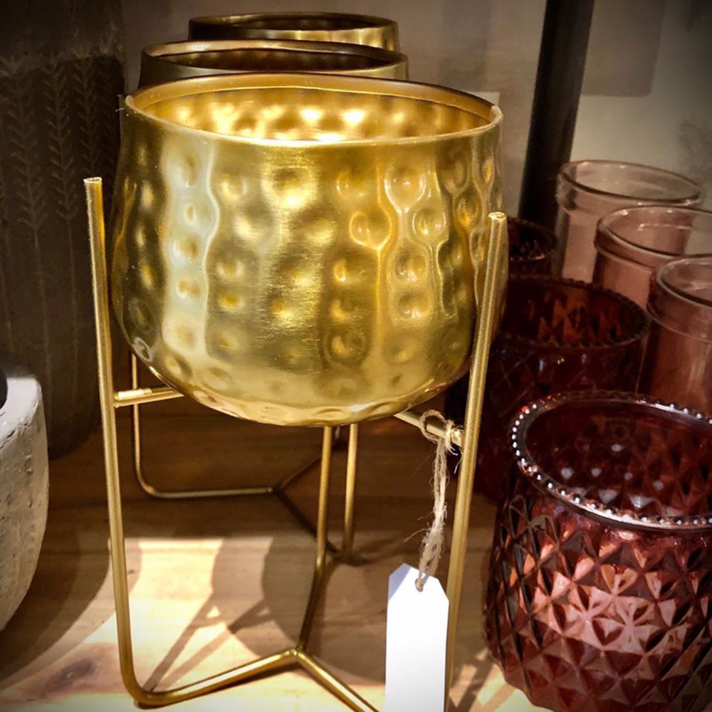 Bloomingville  Flower Pot On Stand  Gold