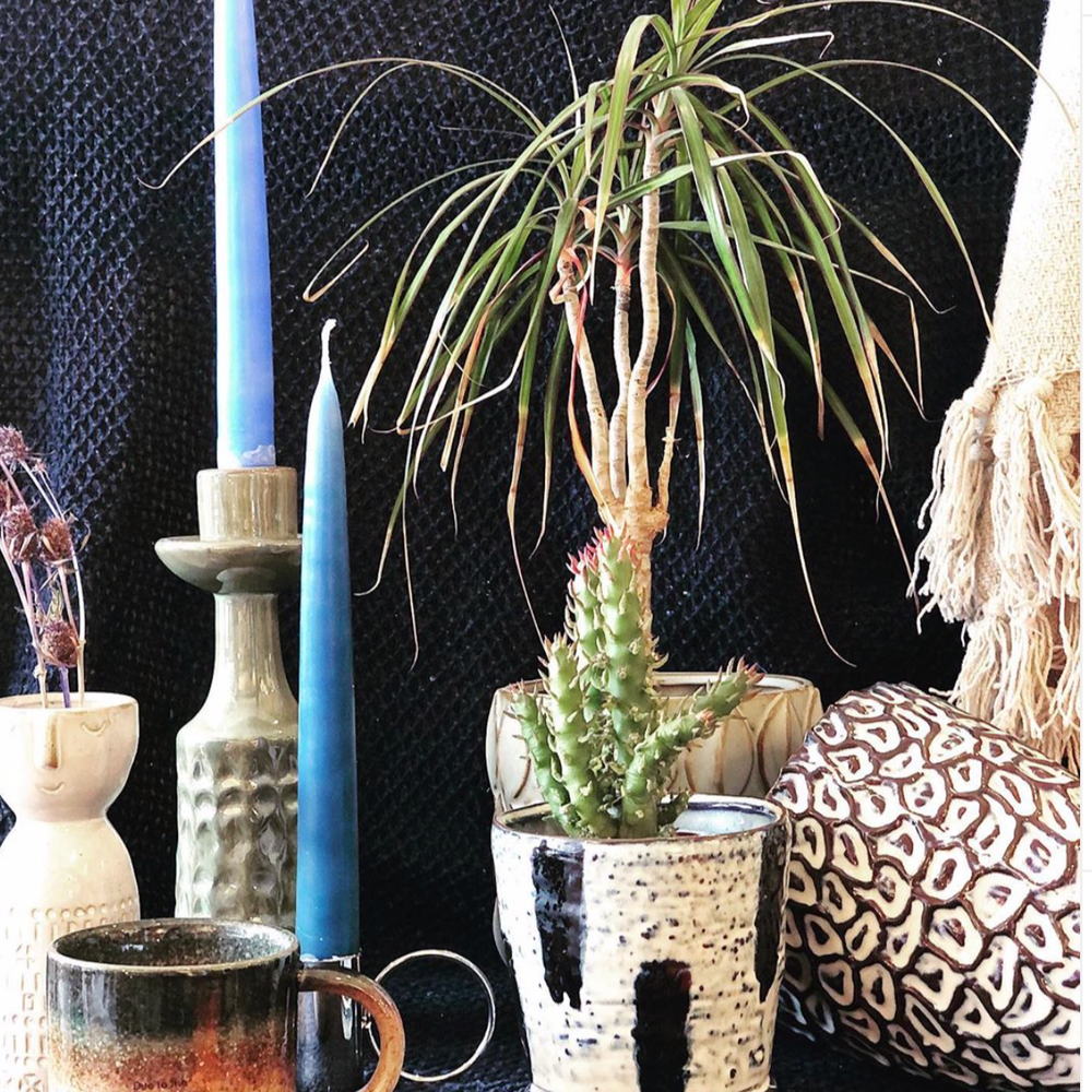 Bloomingville Textured Stoneware Flower Pot  Blue/ white