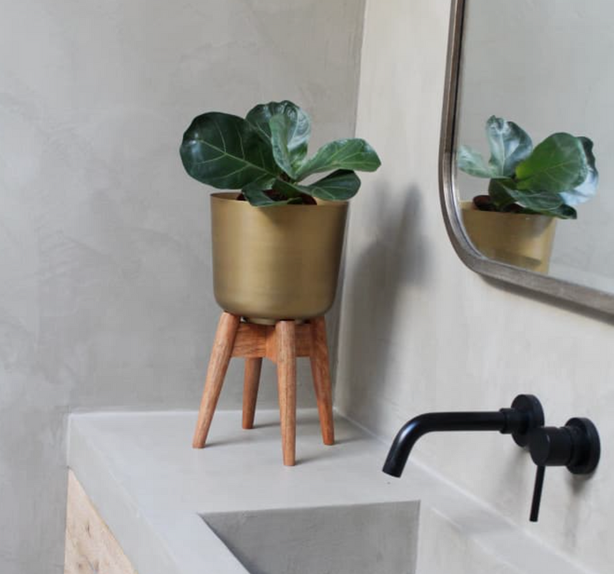 Nordal Brass Planter On Mango Wood Stand