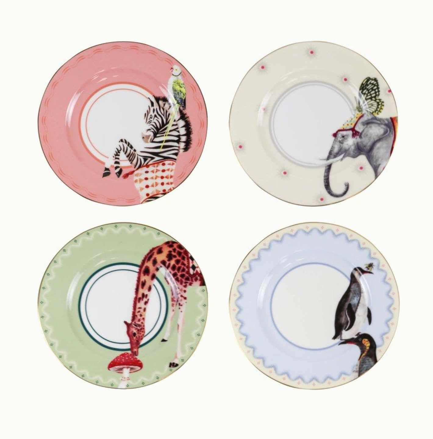 Yvonne Ellen Carnival Animal Tea Plates ,Set Of 4