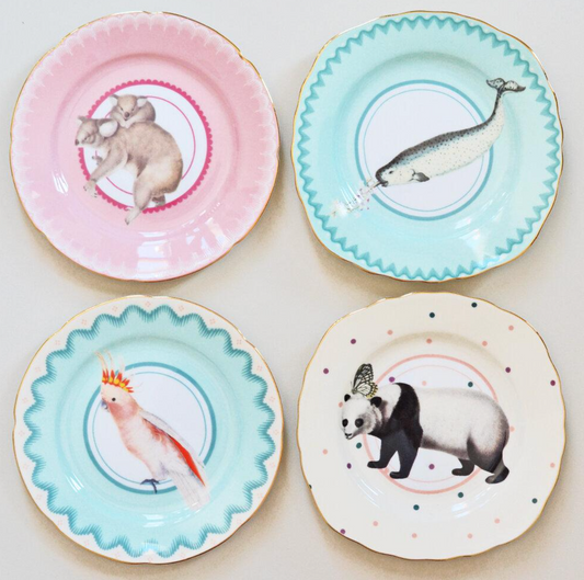 Yvonne Ellen Pastel Animal Tea Plates, Set Of 4