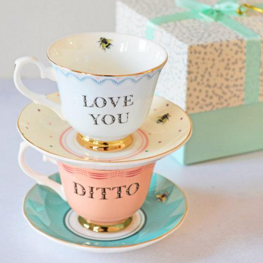 Yvonne Ellen Cup & Saucer, Love You/ Ditto Set Of 2