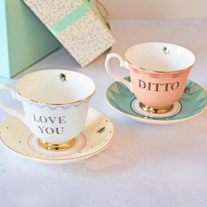 Yvonne Ellen Cup & Saucer, Love You/ Ditto Set Of 2