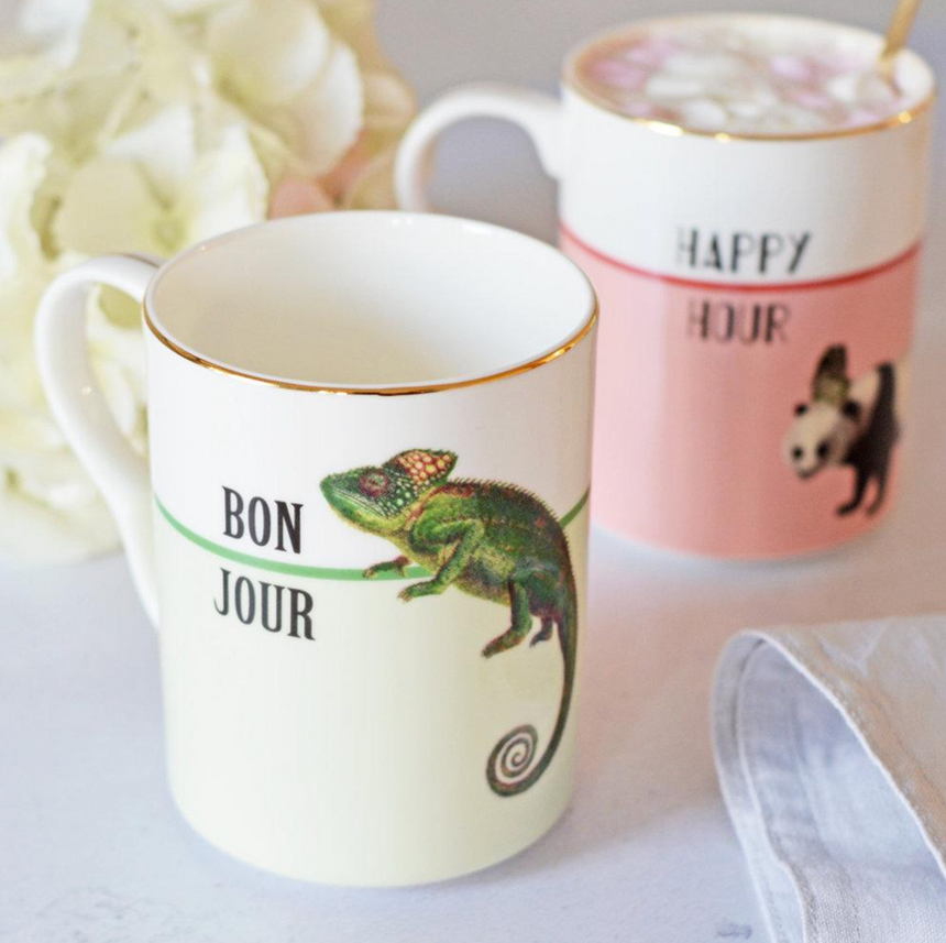 Yvonne Ellen Mugs Bonjour/ Happy Hour Set Of 2