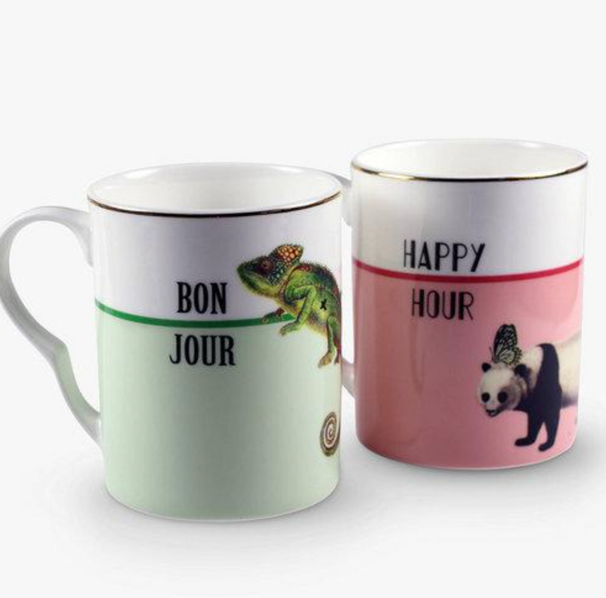 Yvonne Ellen Mugs Bonjour/ Happy Hour Set Of 2