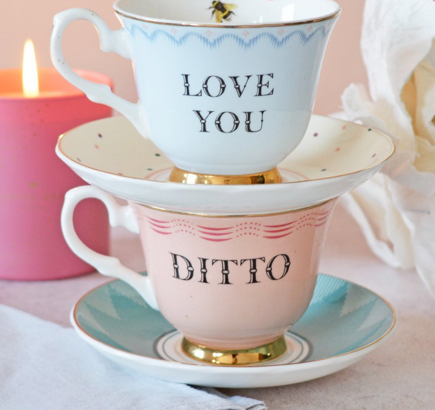 Yvonne Ellen Cup & Saucer, Love You/ Ditto Set Of 2