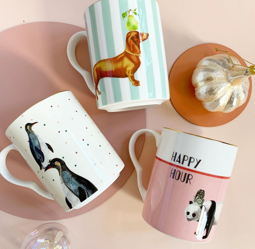 Yvonne Ellen Mugs Bonjour/ Happy Hour Set Of 2