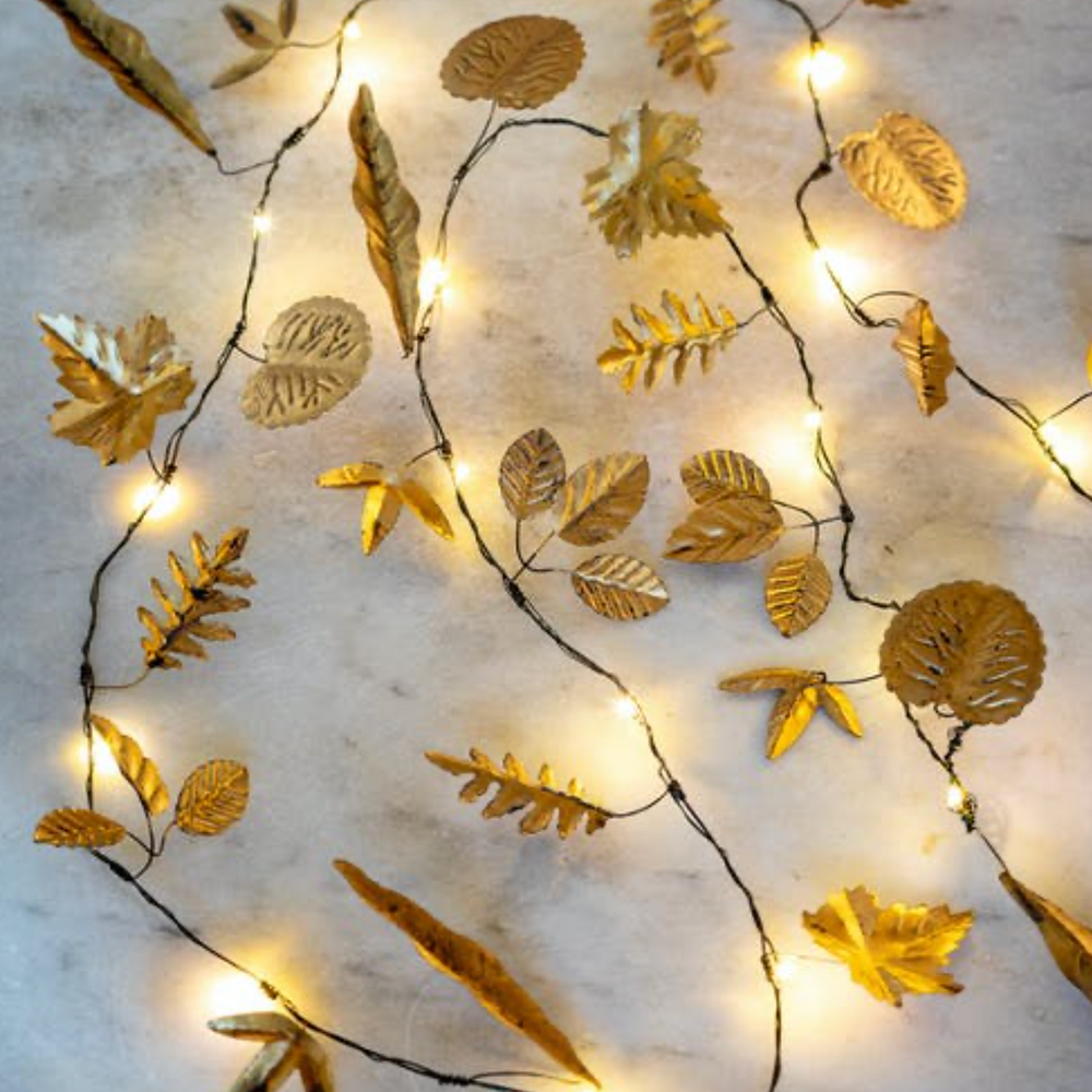 Handmade Metal  LED Fairy Lights,Gold Leaves (Battery Operated)