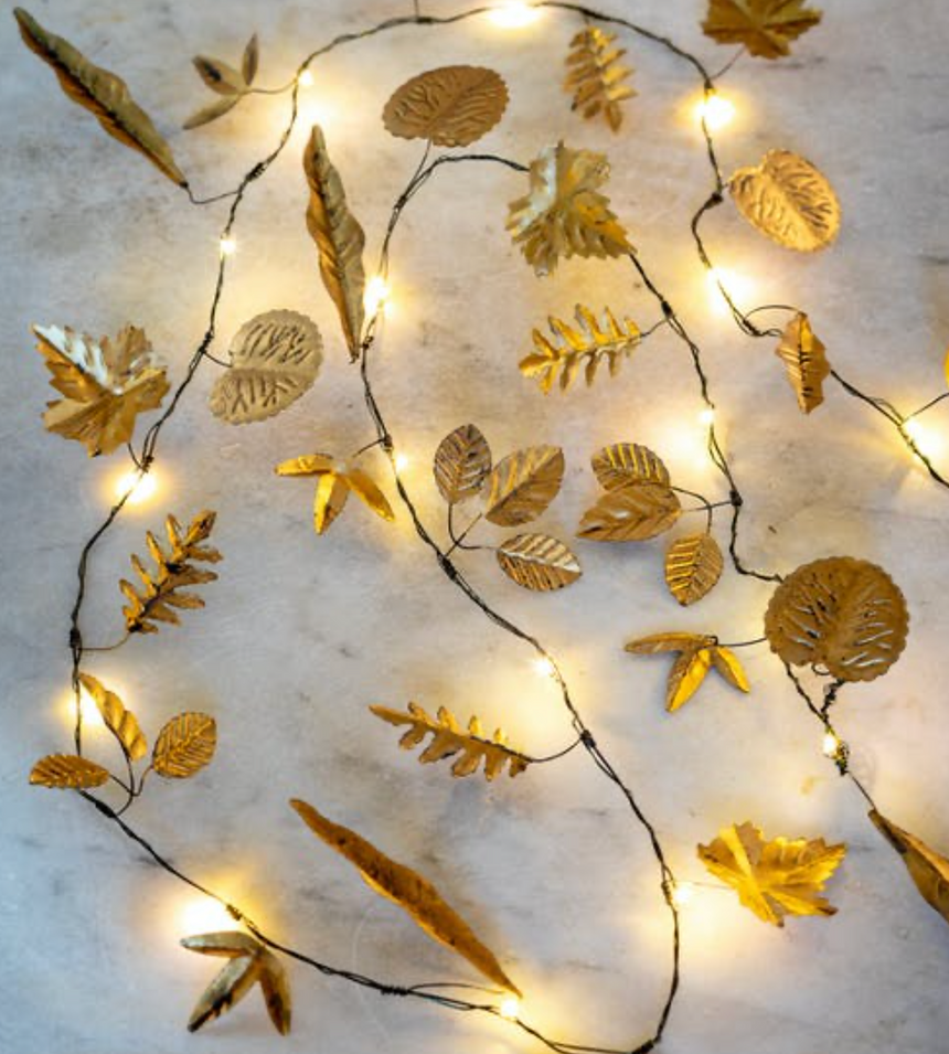 Handmade Metal  LED Fairy Lights,Gold Leaves (Battery Operated)