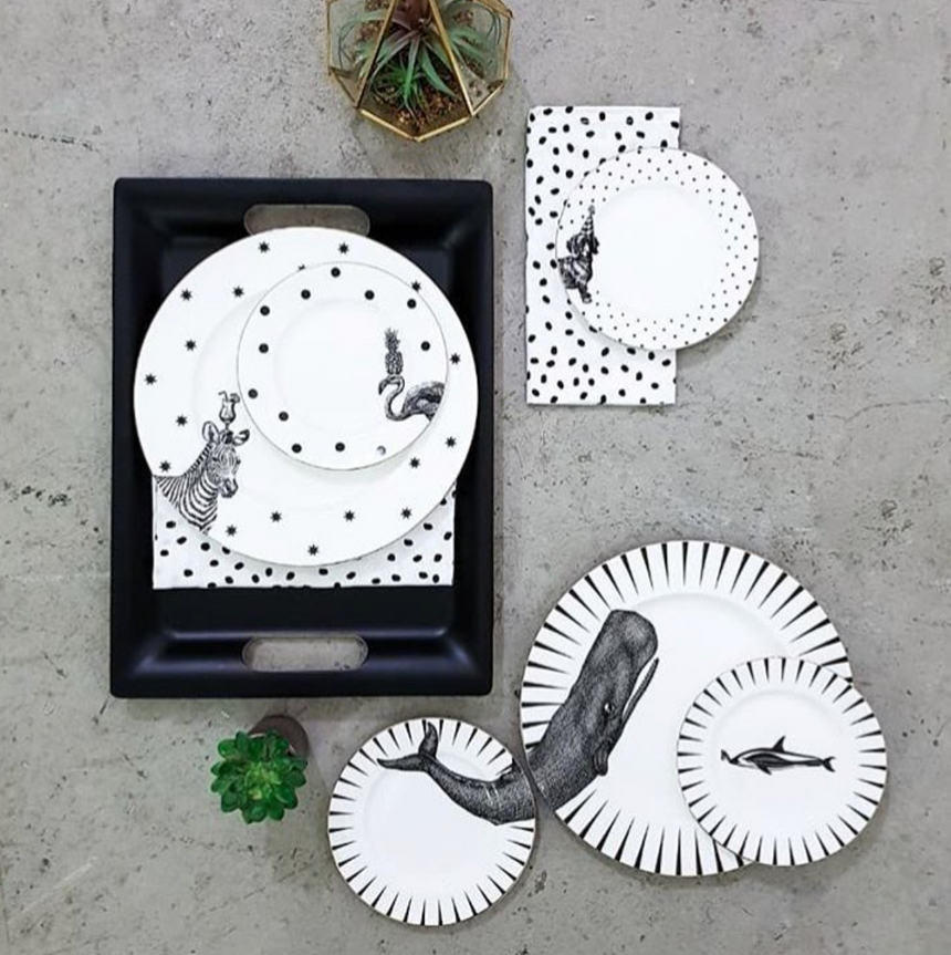 Yvonne Ellen Monochrome Animal Side Plates,Set Of 4