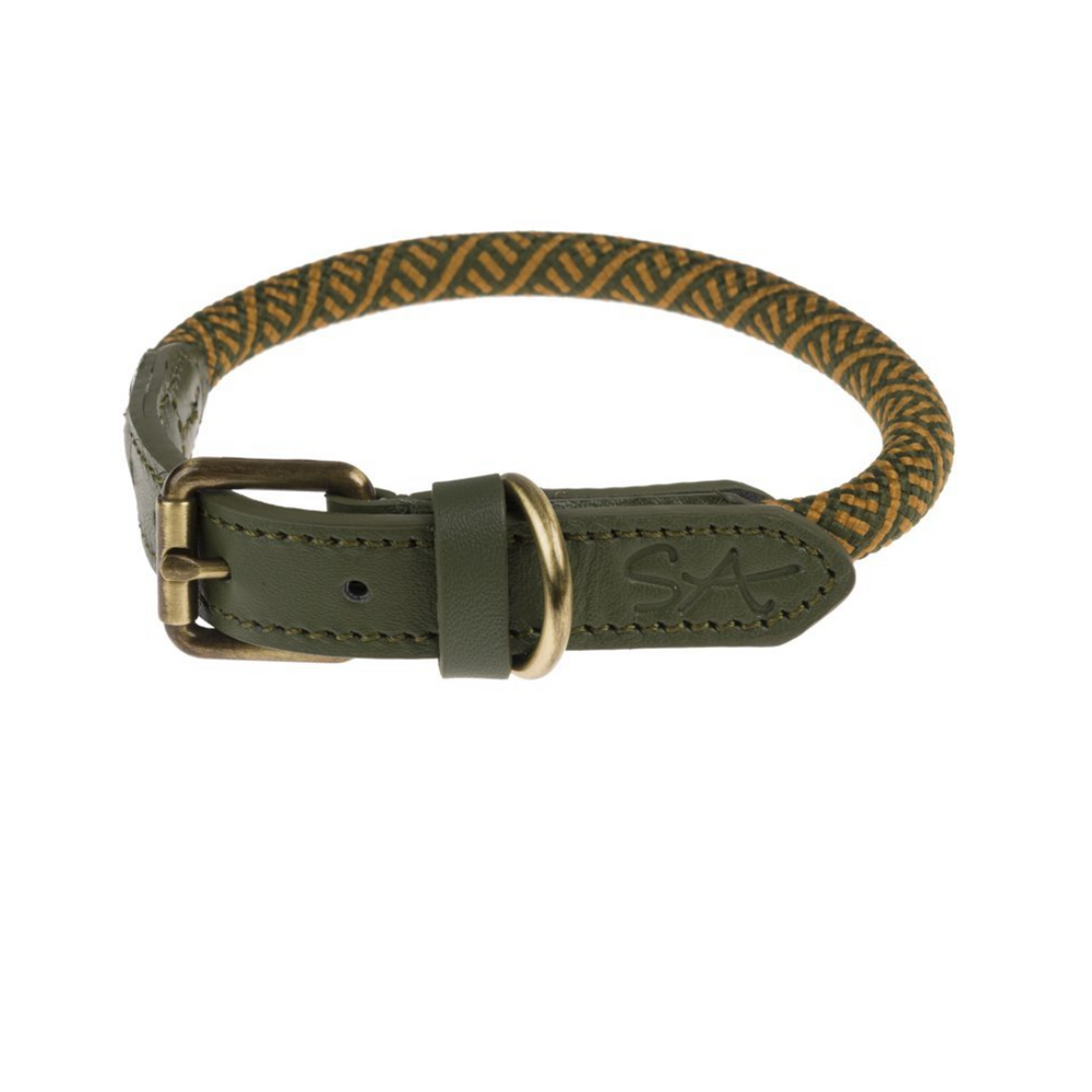 Sophie Allport Rope Dog Collar Forest Green