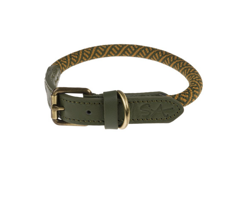 Sophie Allport Rope Dog Collar Forest Green